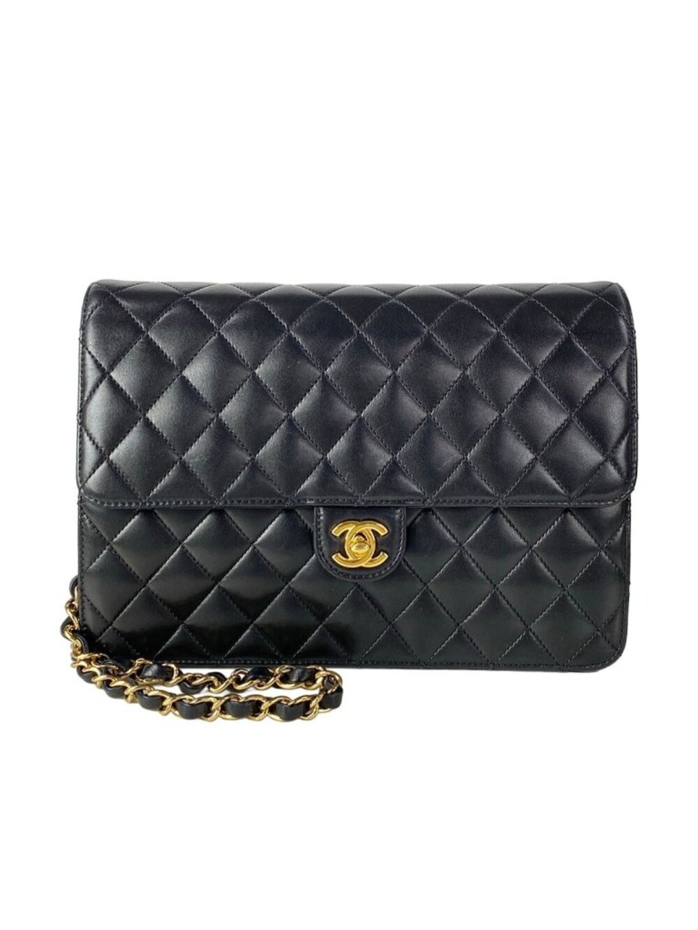 Chanel Shoulder Bag Single Flap Quilted Black Gold Chain Lambskin